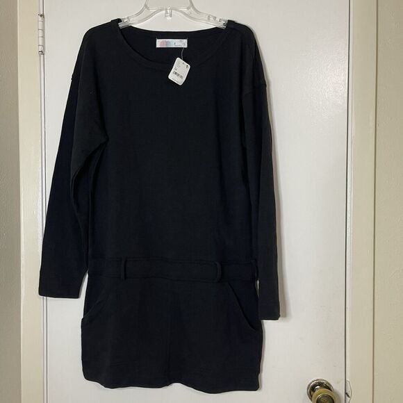 NEW! Free People FP beach black long sleeve knit romper medium *missing belt* - Picture 1 of 6